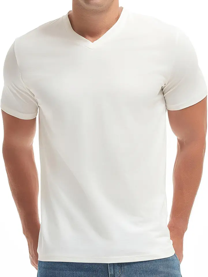 VEIISAR Men's V-Neck T-Shirt, Cotton Stretch