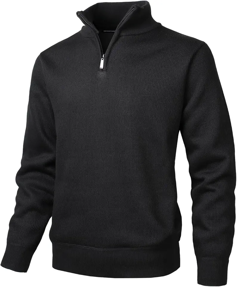 Men's Quarter Zip Sweaters Long Sleeve Fleece Knitted Pullover Casual 1/4 Zip Up Turtleneck Polo Sweatshirts