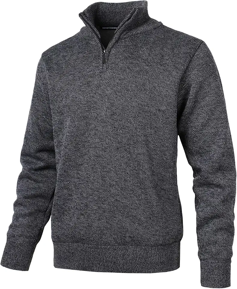 Men's Quarter Zip Sweaters Long Sleeve Fleece Knitted Pullover Casual 1/4 Zip Up Turtleneck Polo Sweatshirts