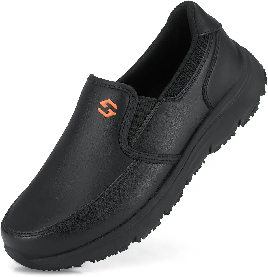 HISEA Non Slip Work Shoes for Men, Slip-On Loafers Chef Kitchen Shoes