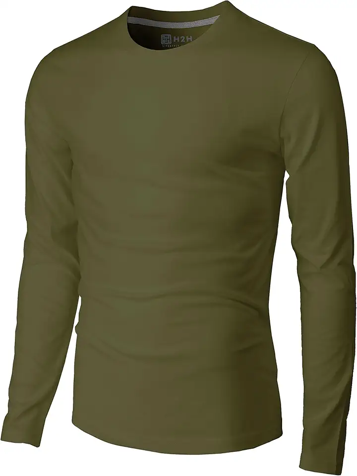 H2H Mens Casual Slim Fit Long Sleeve T-Shirts Soft Lightweight V-Neck/Crew-Neck Size XS to 3XL