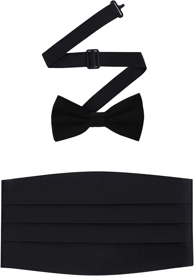 S.H. Churchill & Co. 100% Silk Pre-Tied Bow Tie and Cummerbund Set for Tuxedo, Wedding, Black-Tie Event- Gift Box