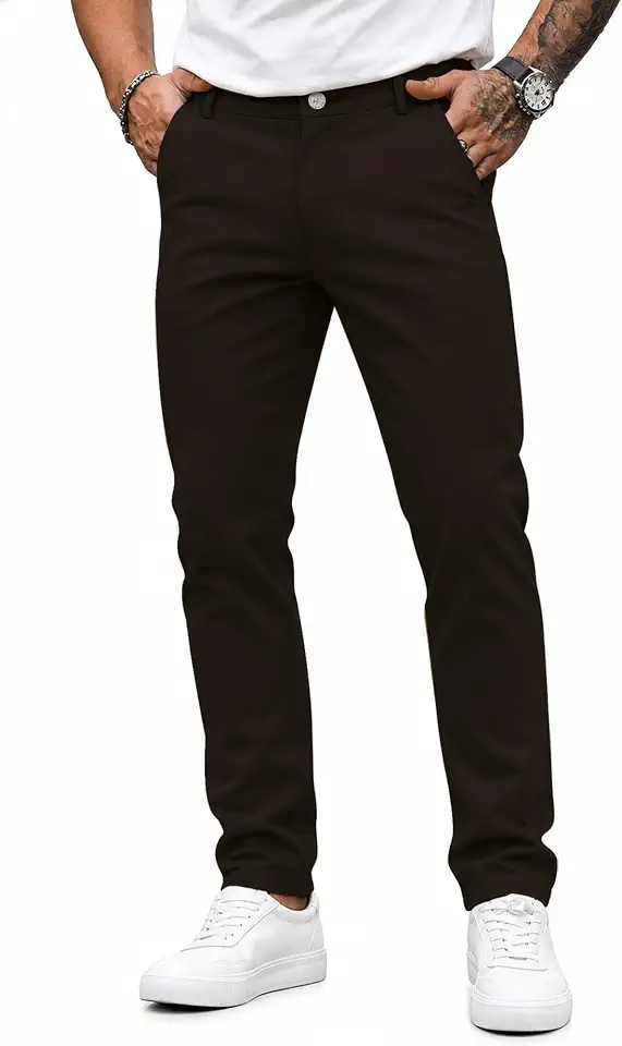 HUNGSON Mens Chinos Dress Pants Slim Fit Stretch Business Casual Golf Work Slacks Trousers