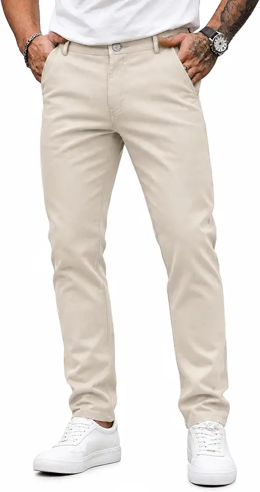 HUNGSON Mens Chinos Dress Pants Slim Fit Stretch Business Casual Golf Work Slacks Trousers