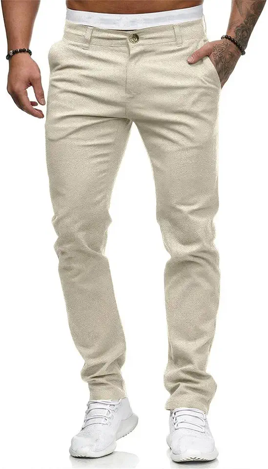 HUNGSON Mens Chinos Dress Pants Slim Fit Stretch Business Casual Golf Work Slacks Trousers