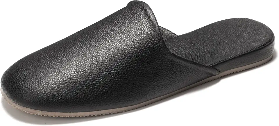 Men's Leather Slippers Top Grain Leather Slippers for Men and Women Scuff Slipper with Memory Foam Minimalist Mules House Slip-on Shoes for Office Home Bedroom Living Room Guests Visitor