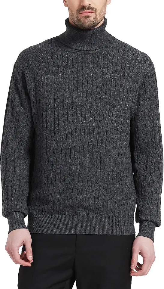 Global Recycled Standard Kallspin Mens Turtleneck Pullover Sweater Wool Blend Cable Knit Top