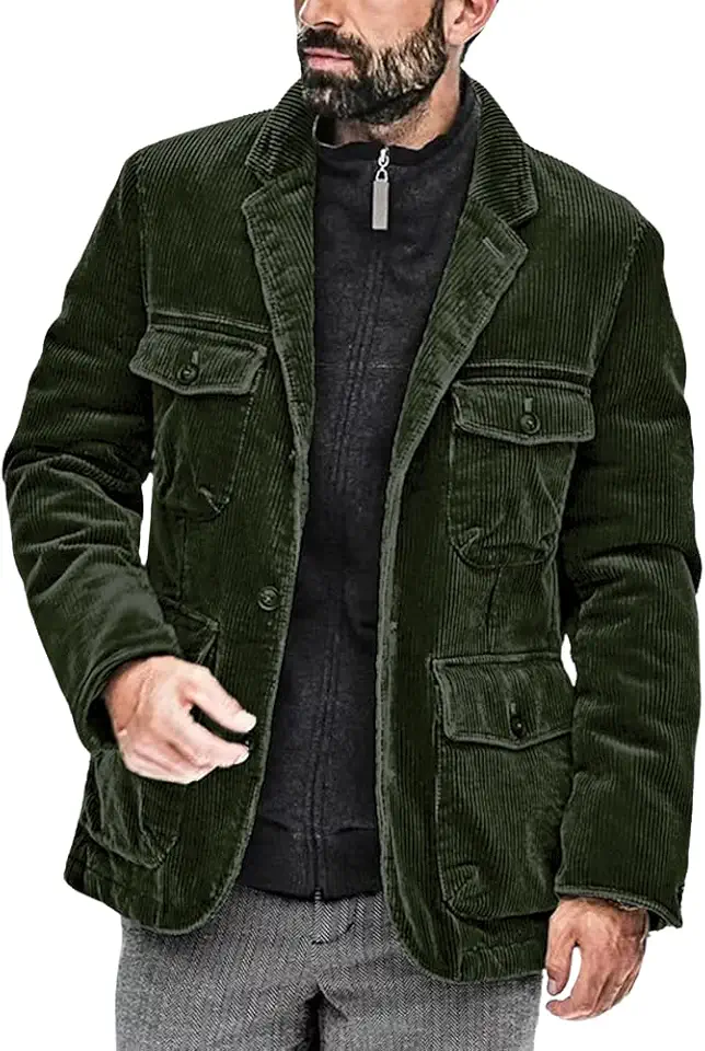 Men's Regular Fit Green Corduroy Blazer