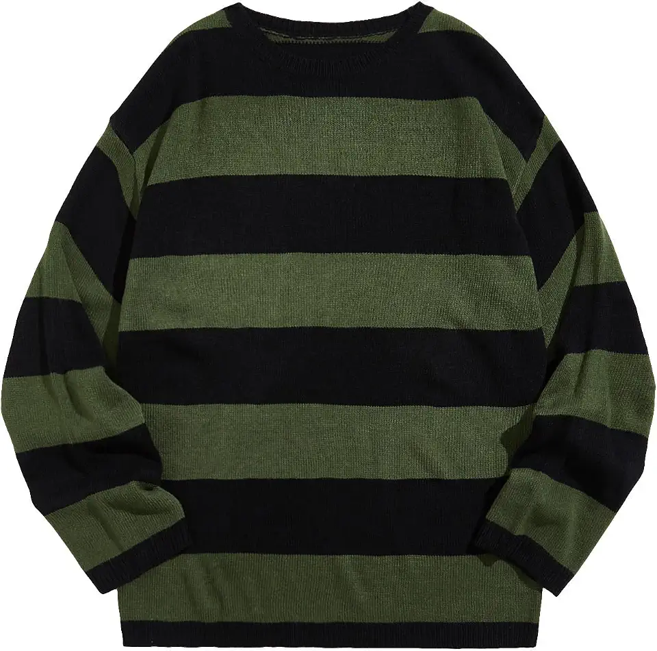 Floerns Men Striped Pullover Sweater Colorblock Crew Neck Knit Casual Tops