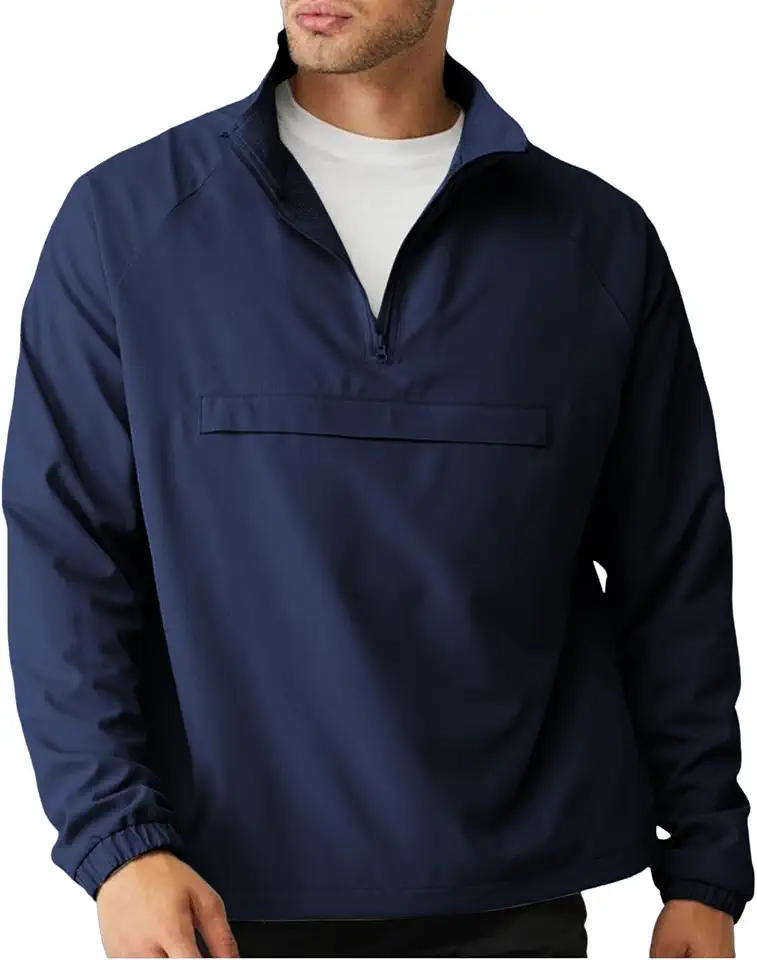 Men's Water Resistant Quarter Zip Pullover Windbreaker Jackets with Pockets