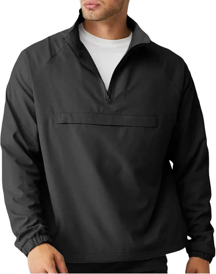 Men's Water Resistant Quarter Zip Pullover Windbreaker Jackets with Pockets