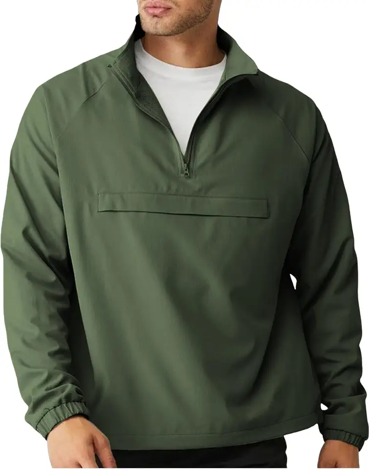 Men's Water Resistant Quarter Zip Pullover Windbreaker Jackets with Pockets