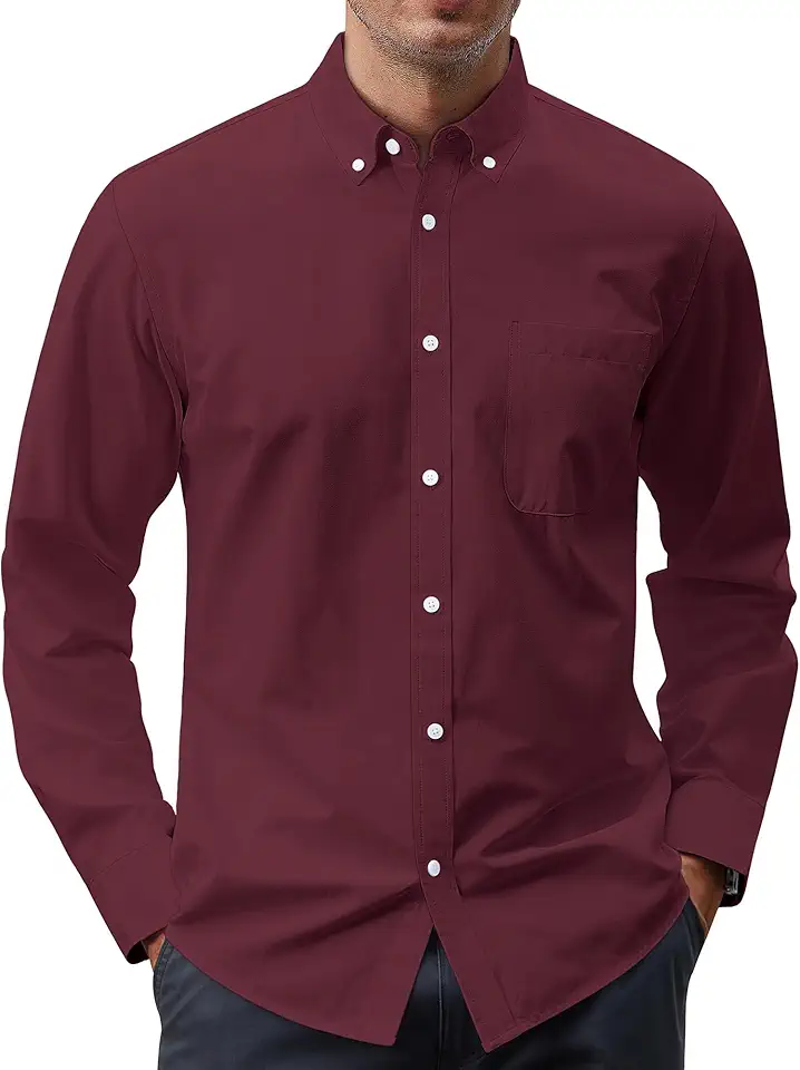 J.VER Men's Oxford Shirt Solid Casual Button Down Collar Shirts Long Sleeve Dress Shirts with Pocket