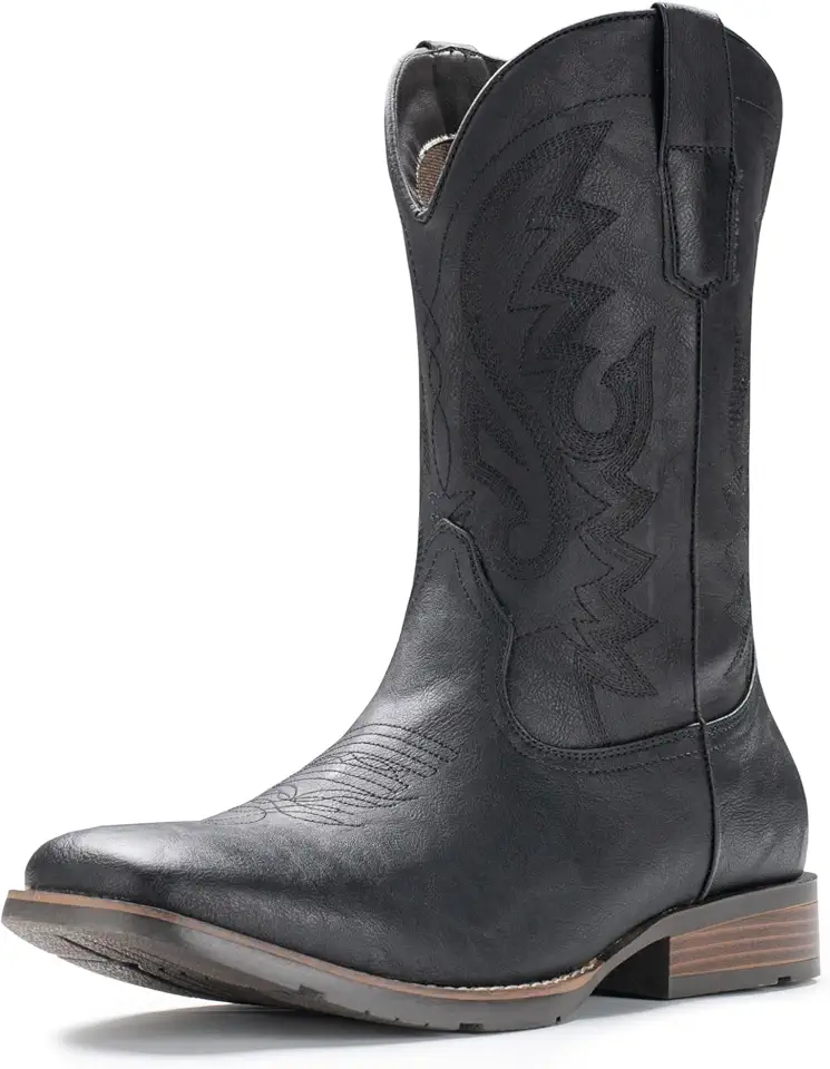 IUV Cowboy Boots For Men with Wide Square Toe Western Retro Boot