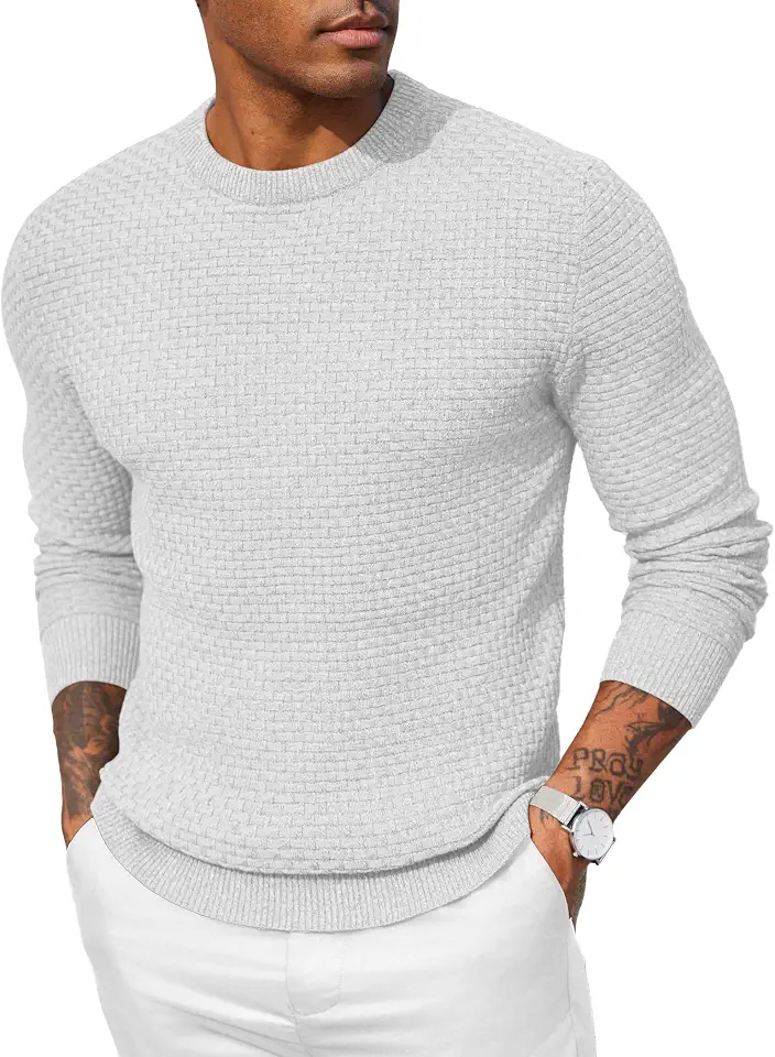 COOFANDY Men Dress Crewneck Sweater Pullover Knit Long Sleeve Casual Slim Fit Sweater