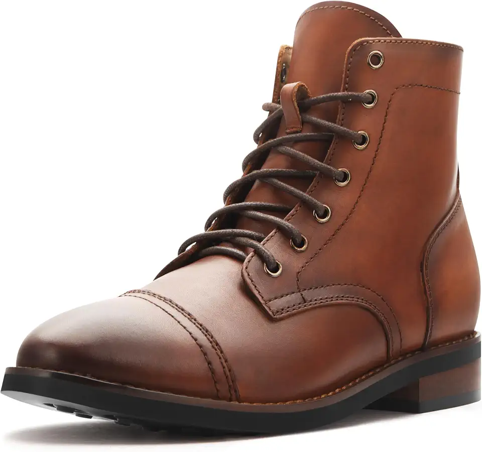 Men's Cognac Brown Leather Lace Up Dress Boots