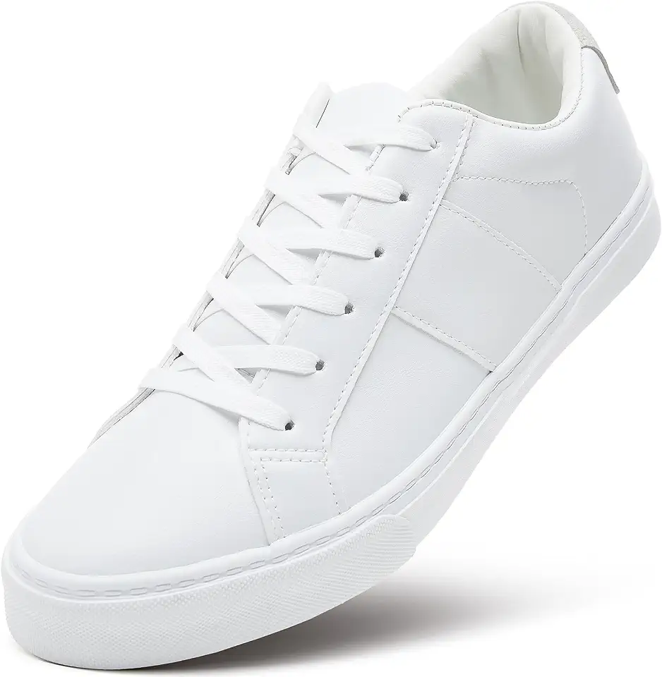 ZGR Men's Synthetic Leather White Sneakers,Low Top Tennis Shoes Lace up