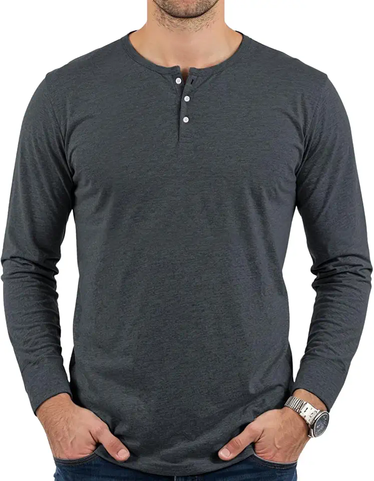 Men's Charcoal Grey Long Sleeve Henley Shirt