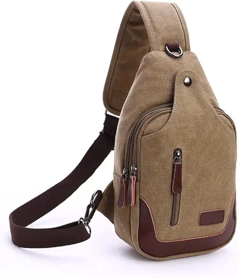 Canvas Sling Bag for Men Crossbody Chest Bag Casual Daypack Rucksack Small Crossbody Backpack with Adjustable Strap