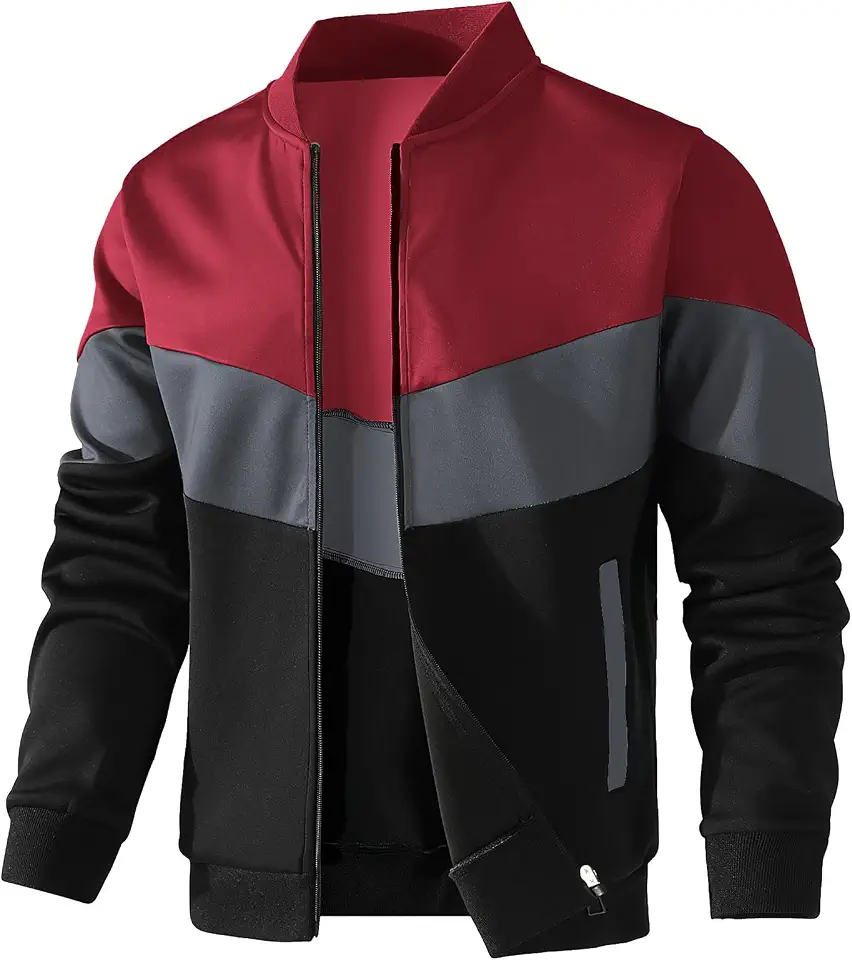 Global Recycled Standard HYPESTFIT Mens Lightweight Jacket Casual Bomber Jacket Color Block Varsity Coat
