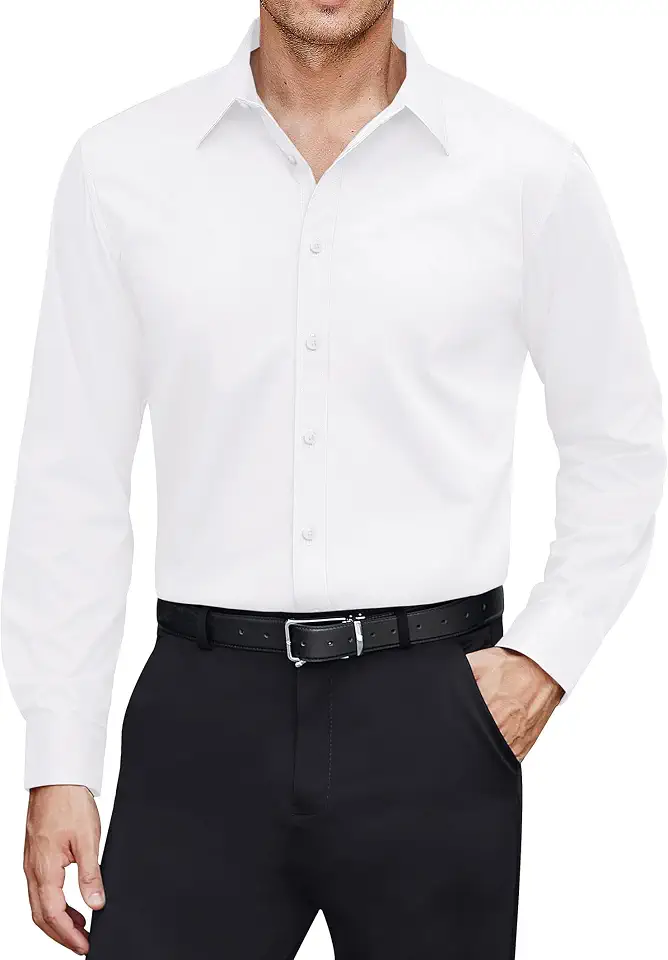 Global Recycled Standard J.VER Men's Dress Shirts Stretch Stain Shield Long Sleeve Solid Formal Shirt Business Casual Button Down Shirts