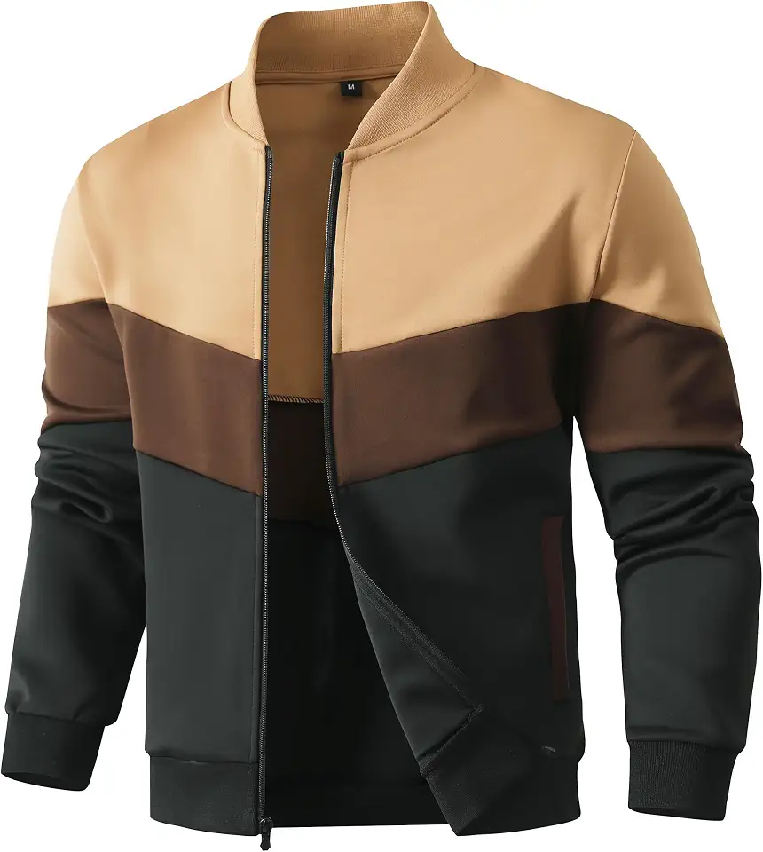 Global Recycled Standard HYPESTFIT Mens Lightweight Jacket Casual Bomber Jacket Color Block Varsity Coat