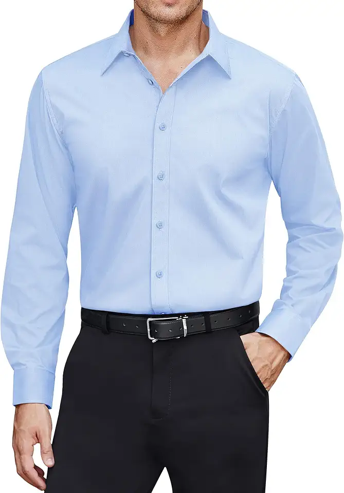 Global Recycled Standard J.VER Men's Dress Shirts Stretch Stain Shield Long Sleeve Solid Formal Shirt Business Casual Button Down Shirts
