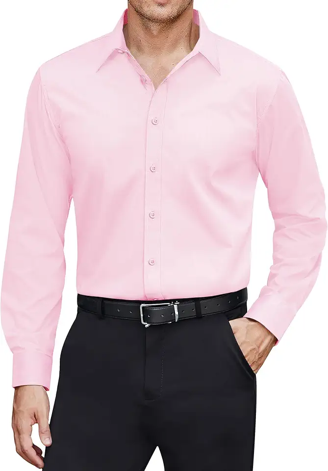 Global Recycled Standard J.VER Men's Dress Shirts Stretch Stain Shield Long Sleeve Solid Formal Shirt Business Casual Button Down Shirts
