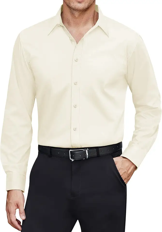 J.VER Men's Dress Shirts Stretch Stain Shield Long Sleeve Solid Formal Shirt Business Casual Button Down Shirts