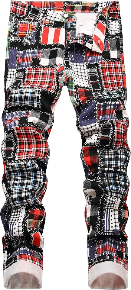 Men's Patchwork Madras Plaid Pants