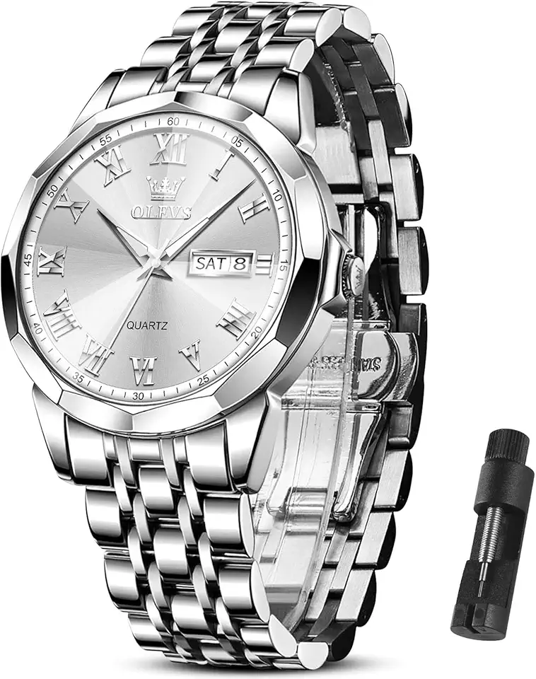 Men's Round Silver Case Stainless Steel Dress Watch