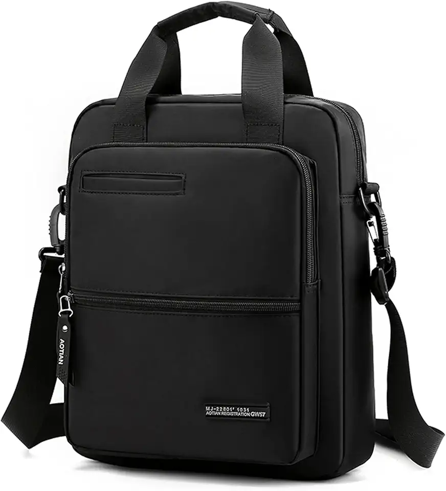 zhongningyifeng Men's 14-inch Laptop Messenger Bag Nylon Large Shoulder Bag Business Waterproof Casual Black Crossbody Bag for Work Travel Outdoor