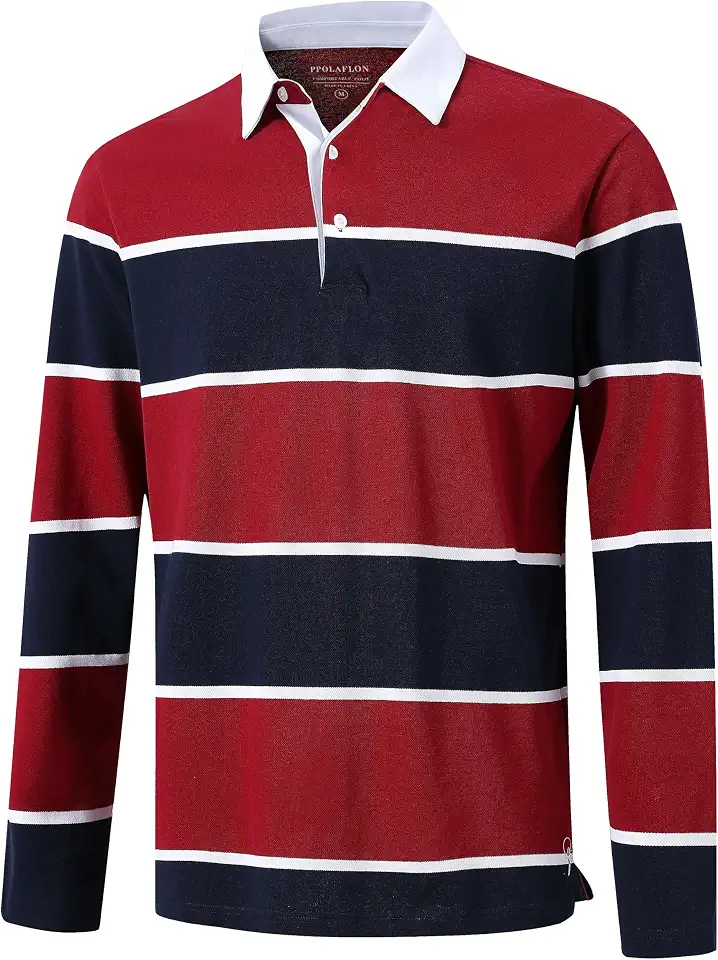 Men's Polo Shirts Long Sleeve Striped Dry Fit Casual Collared Pique Golf Polo Shirts for Mens