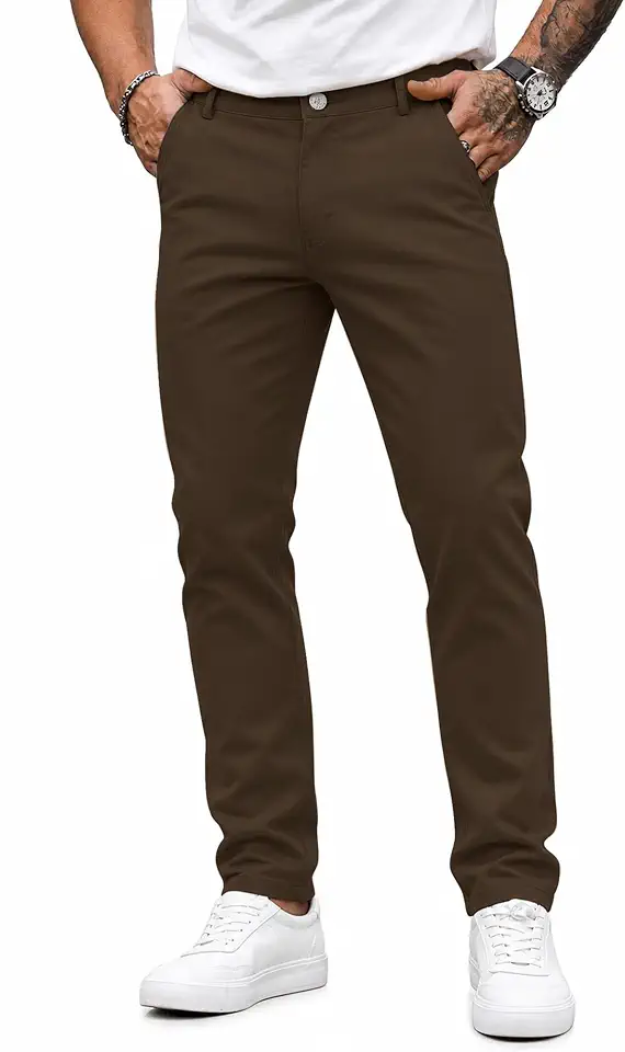 HUNGSON Mens Chinos Dress Pants Slim Fit Stretch Business Casual Golf Work Slacks Trousers