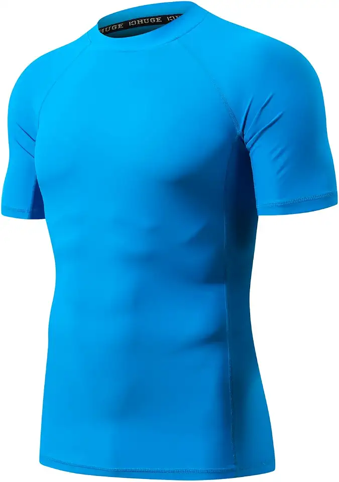 HUGE SPORTS Rash Guard for Men Short Sleeve Swim Shirt