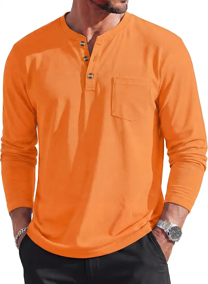 MAGCOMSEN Men's Henley Long Sleeve Shirt Cotton Lightweight Tee Shirts Casual Basic Tees with Pocket