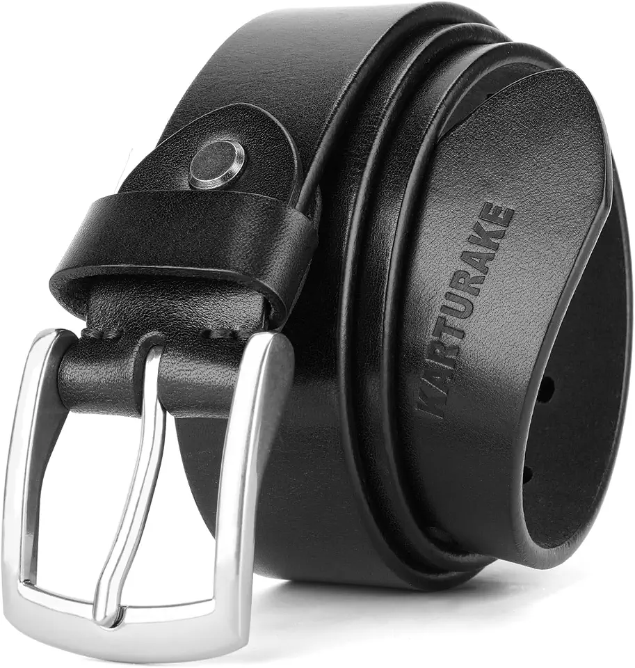 Men's 5mm Thick Full Grain Leather Heavy Duty Silver Buckle Belt