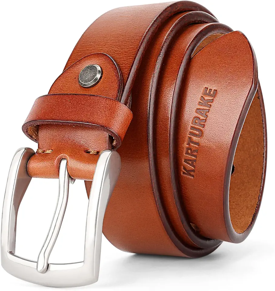 Men's 5mm Thick Full Grain Leather Heavy Duty Silver Buckle Belt