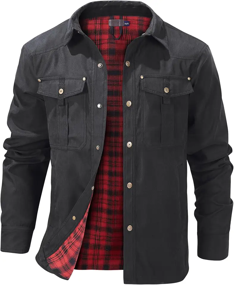 Mr.Stream Men's Lightweight Long Sleeved Snap Plaid Western Cowboy Flannel Lined Shirts Jackets