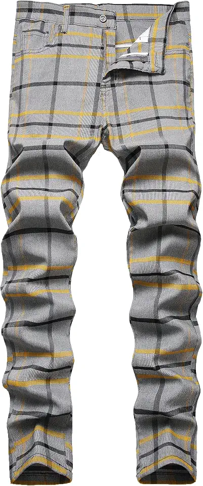 Plaid Pants for Men Slim Fit Dress Skinny Chinos Pants
