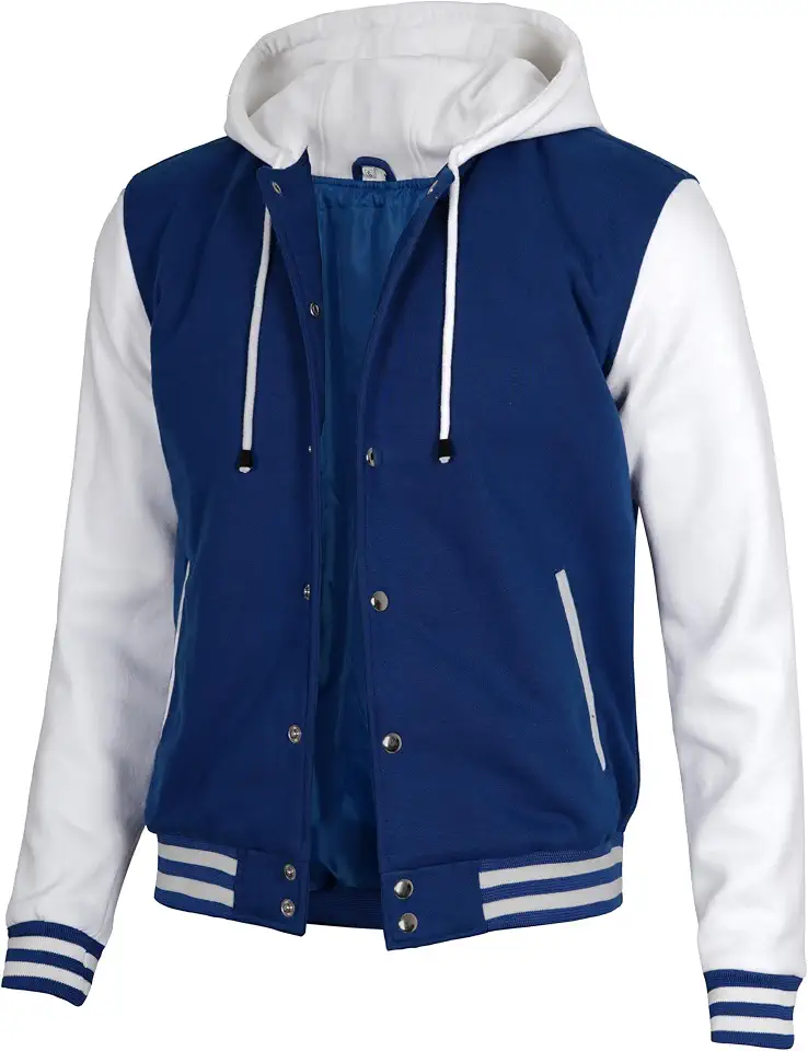 Mens Hooded Varsity Jacket Letterman High School Bomber Baseball Jackets