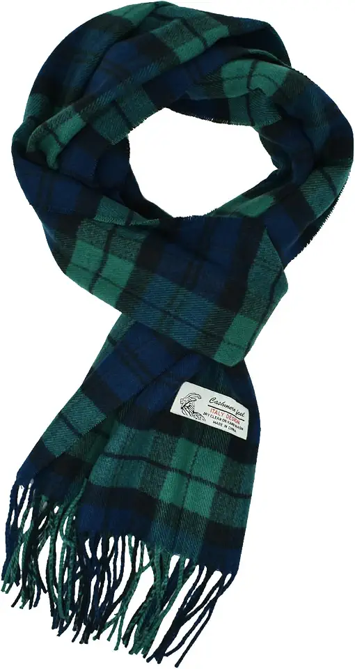 Men's Green Plaid Tartan Wool Scarf