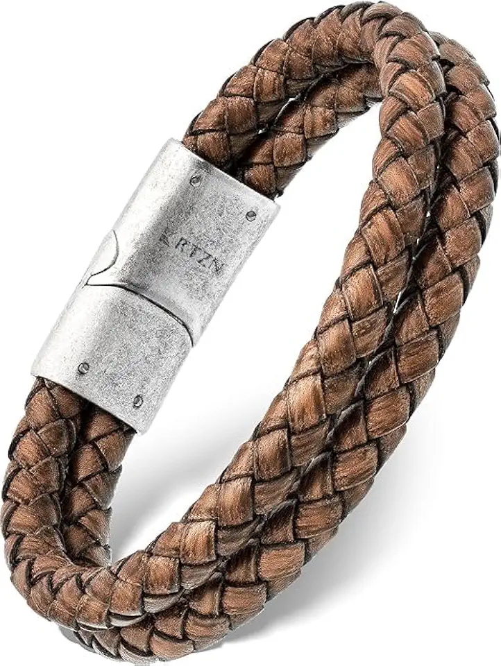 Brown Leather Bracelet for Men – Premium Artisan Handcrafted Mens Leather Bracelet – Multi-Stand Mens Bracelet Leather Collection | Beaded Tiger Eye, Silver Chain, and Braided Brown Leather