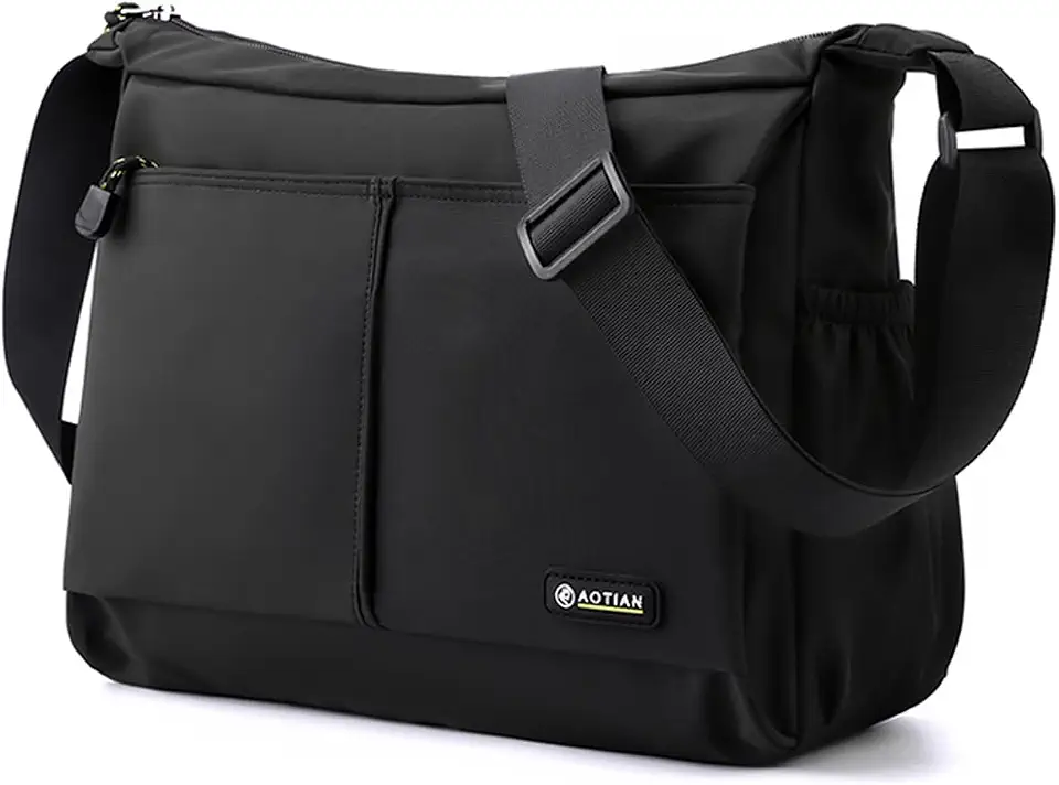 natyrlpog Men's Shoulder Bag Messenger Bag Nylon Waterproof Lightweight Casual Black Crossbody Bag for Work Travel Outdoor