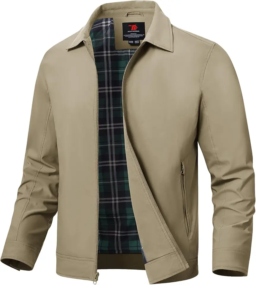 TBMPOY Mens Lightweight Jackets Light Windbreaker Full Zip Casual Work Jacket Golf Business Fall Track Coat with Pockets