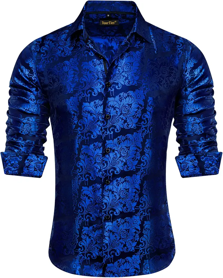 YourTies Mens Paisley Dress Shirt Western Long Sleeve Button Down Shirt