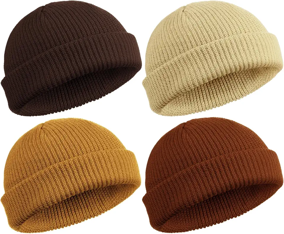 SATINIOR 4 Pieces Trawler Beanie Watch Hat Roll up Edge Skullcap Fisherman Beanie Unisex