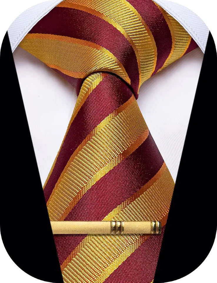YourTies Mens Ties Striped Plaid Neckties Woven Silk Gold Tie Clip Set