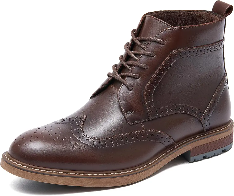 ArcBrothers Men's Genuine Leather Dress Boots – Classic Brogue Oxford Ankle Boot