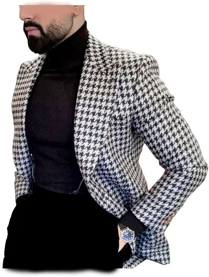 Mens Houndstooth Blazer Suit Slim Fit for Wedding Prom Party